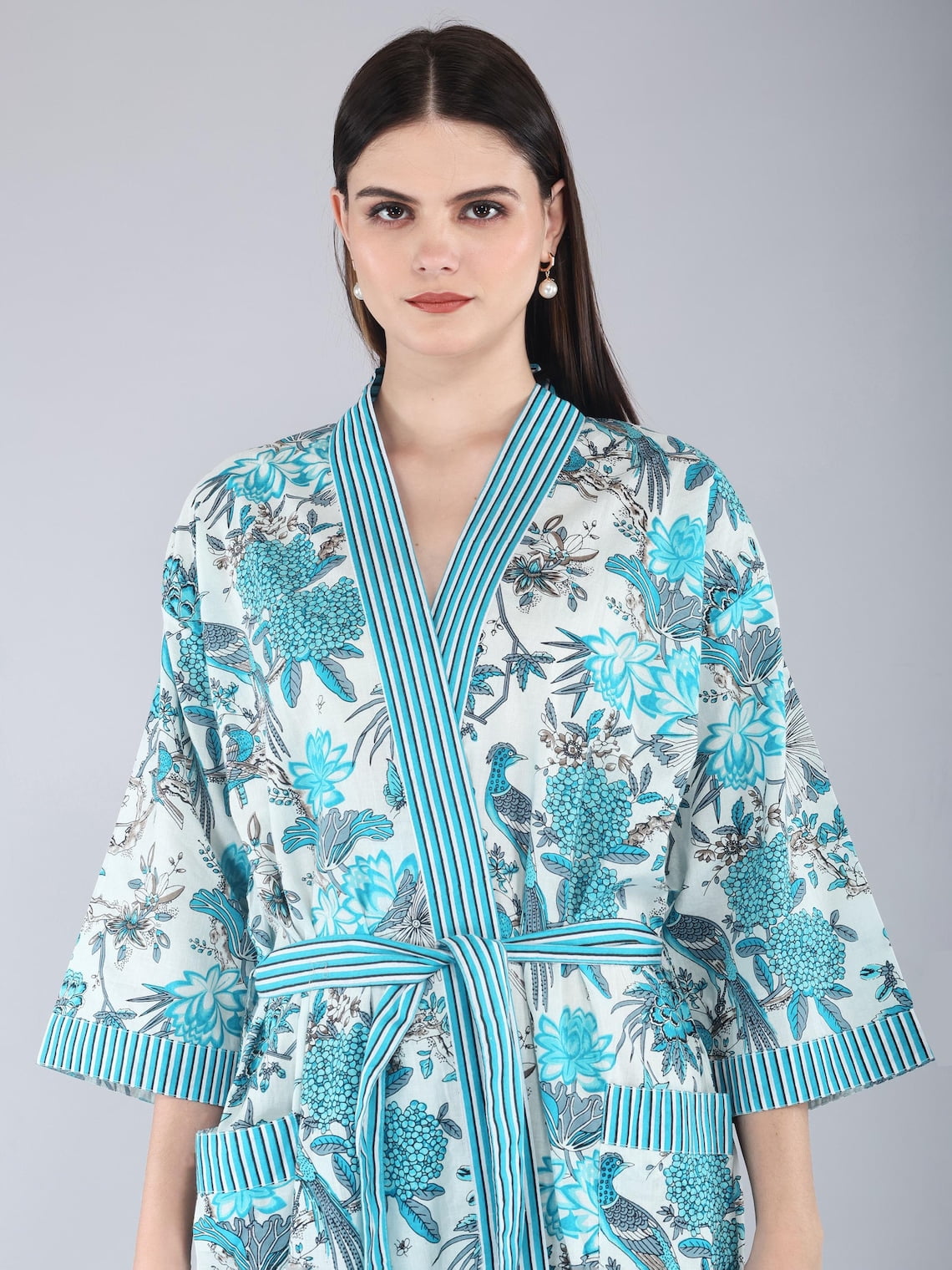 floral dressing gown cotton Cotton Dress for Women's Floral Print Midi Summer Dressing Gown (Dark Green)