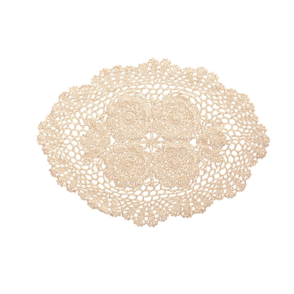 Handmade Cotton Crochet Doilies, Oval Lace Table Placemats 12 x17inch, Vintage Embroidered Table Scarf Furniture Cloth Cover, for Dining, Tea Party, Wedding Decor, 1 Pack,Beige