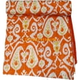 thumbnail image 1 of Handmade Cotton Kantha Quilt, Ikat Flower Print with Colorfull Accents, Traditional Indian Kantha Gudri (King - 108" x 108"), 1 of 3
