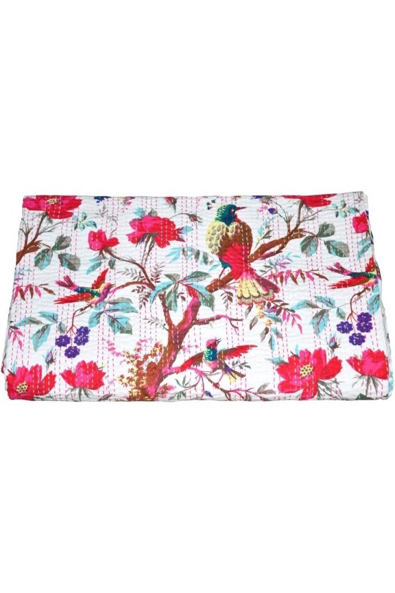 Handmade Cotton Kantha Quilt – Lightweight, Reversible Throw Blanket Size - King - 108 x 108 Inch / 274 cm x 274 cm