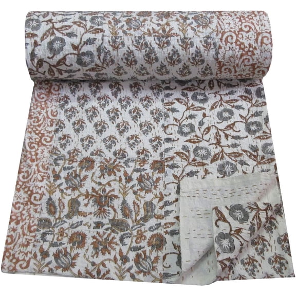 Handmade Cotton Kantha Quilt – Lightweight, Reversible Throw Blanket Size - King - 108 x 108 Inch / 274 cm x 274 cm
