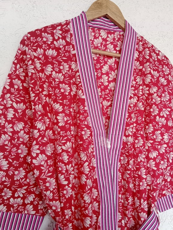 Handmade Cotton Kimono Robe | Block Print Kimono Robe | Lightweight Lounge Wear | Summer Boho Bathrobe