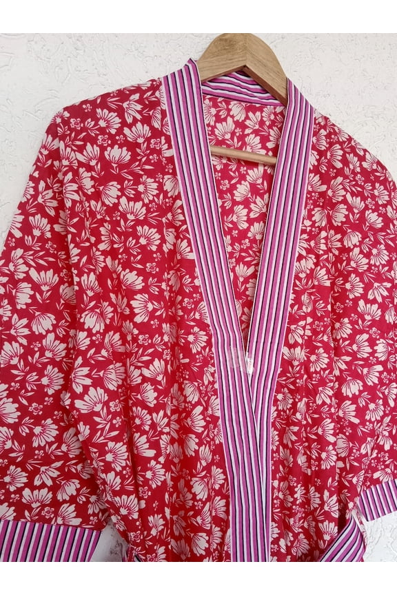 Handmade Cotton Kimono Robe | Block Print Kimono Robe | Lightweight Lounge Wear | Summer Boho Bathrobe