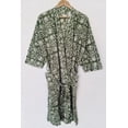 thumbnail image 1 of Handmade Cotton Kimono Robe: Green Floral Block Print Boho Kaftan, 1 of 2
