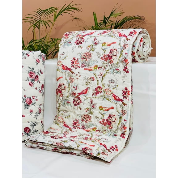 Handmade Cotton Quilt | Soft Quilted Blanket | Block Print Bed Cover | Cottagecore Bedding | Sustainable Home Dcor(HBQURQ1044)