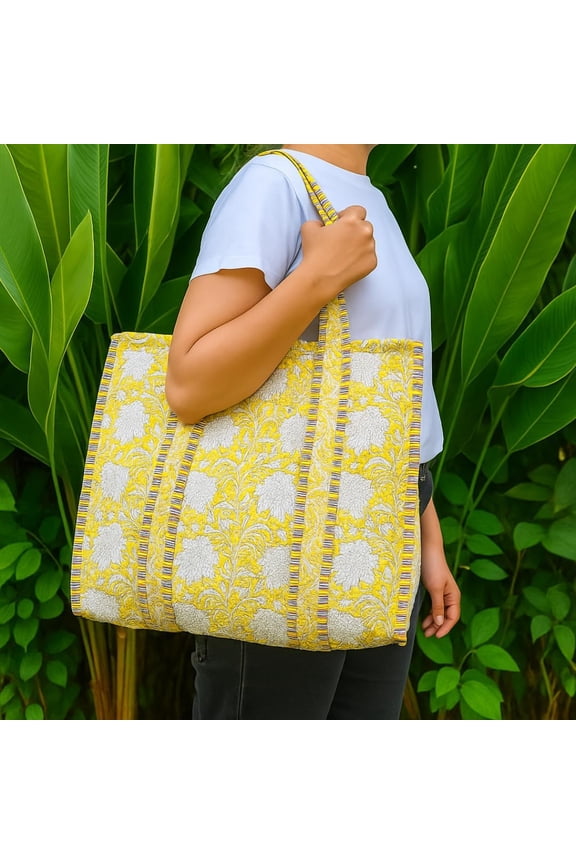 Handmade Cotton Quilted Tote Bag Large Boho Reusable Grocery, Travel & Beach Shoulder Bags for Unisex