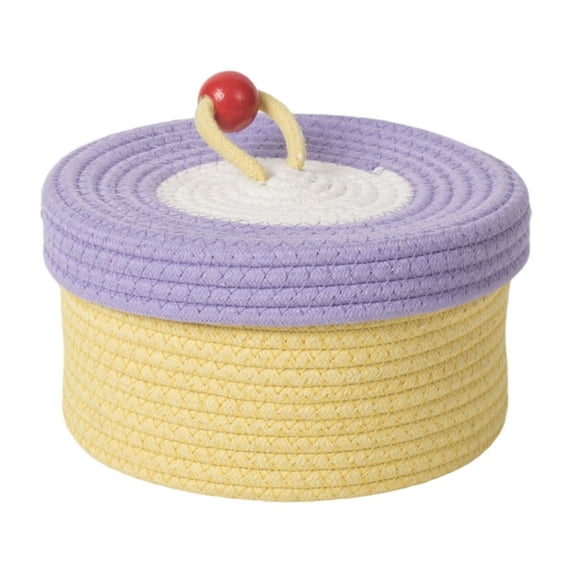 Handmade Cotton Rope Basket Dopamine Color Round Sundries Organizer with Lid