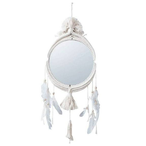 Handmade Cotton Rope Feather/Long Tassel Macrame Wall Mirror Makeup Lighted