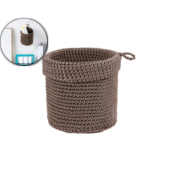 Handmade Cotton Rope Hanging Storage Basket for Bedside or Wall – Brown Organizer Bin (5.5x5.1")