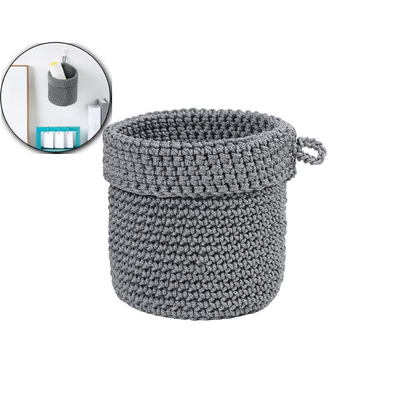 Handmade Cotton Rope Hanging Storage Basket for Bedside or Wall – Gray Organizer Bin (5.5x5.1")