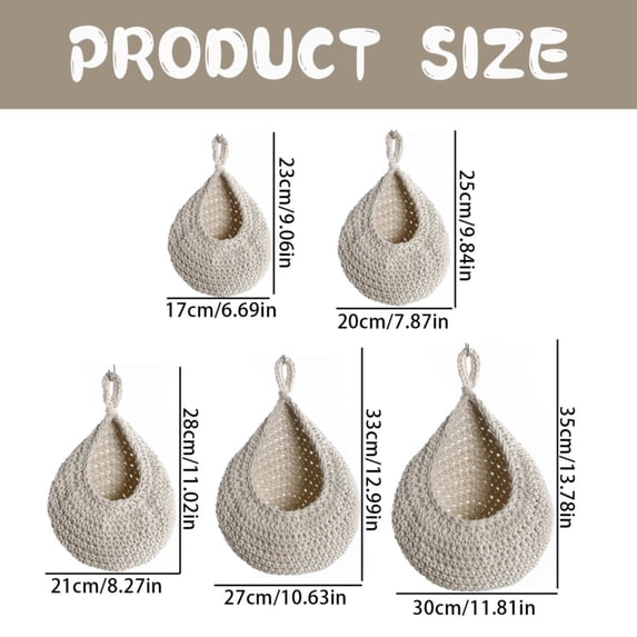Handmade Cotton Rope Wall-Mounted Fruit and Vegetable Storage Basket - Boho Kitchen Decor - Extra Large
