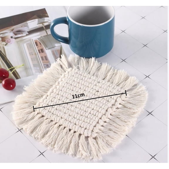 Handmade Cotton Woven Crochet Placemat with Tassels,Small Place Mat for Bohemian Wedding Décor, Boho Table Mat for Farmhouse, Rustic Décor for Dining Table,1 pc