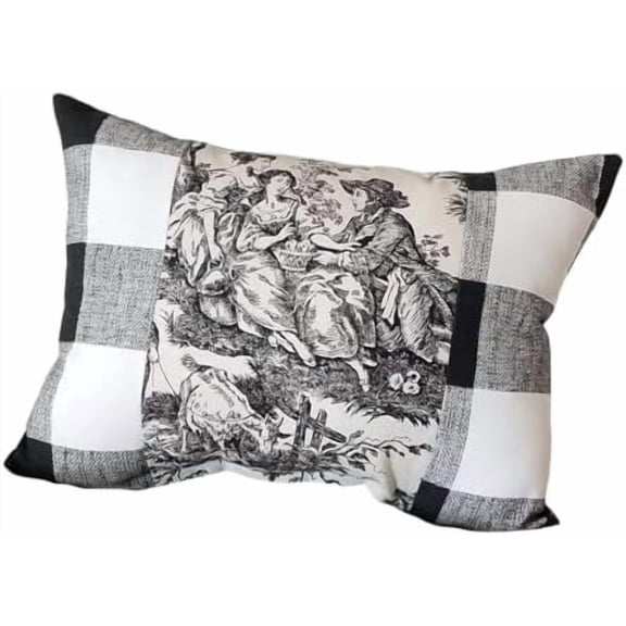 Handmade Country French Black Toile and Gingham Check Accent Pillow, Elegant French Pillow or Cushion, Parisian Home DecorLSD$$Home Decor, Kitchen, & Other