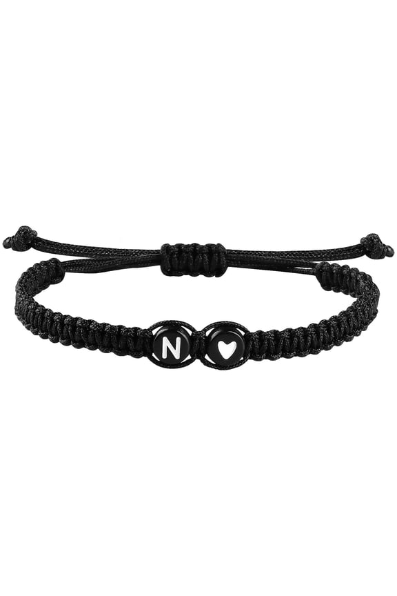 Handmade Couple Bracelet with Adjustable Length for Boys Girls 26 Letter Round Design, 5 cm, Black N