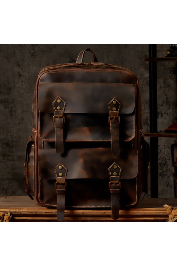 Handmade Crazy Horse Leather Backpack For Men's Retro Travel