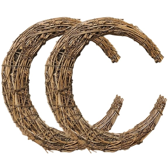 Handmade Crescent Moon Grapevine Wreath Base, 2-Pack Natural Rattan Moon Shaped Wreath Rings for DIY Floral Crafts, Front Door Decor, Halloween, Christmas and Wedding Wall Hanging (7.87 Inch)