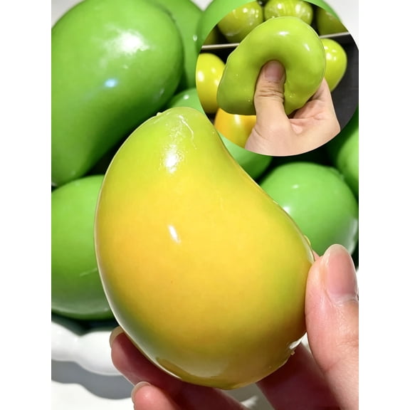 Handmade Crispy Mango Stress Ball Squeeze Toy, Color-Changing Mango Squishy Fidget Ball, ASMR Sensory Stress Relief Toy