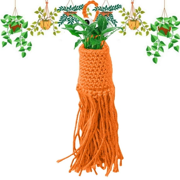 Handmade Crochet Alien Plant Hanger Indoor Hanging Bag Planter Storage Basket for Home Bedroom Office DecorationB