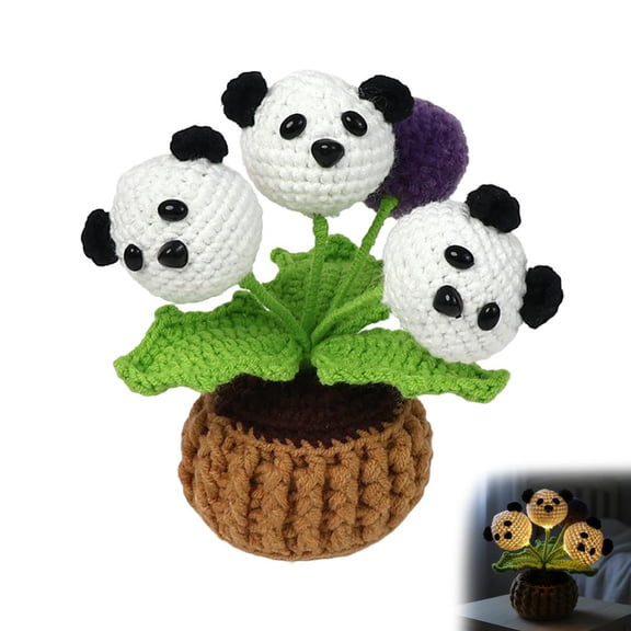 Handmade Crochet Animal Night Light,3.5 Mini Potted Panda Plant Lamp, Cute Yarn Potted Decor for Nursery, Bedroom & Desk,Aesthetic Soft Glow Nightlight,Unique Gift for All