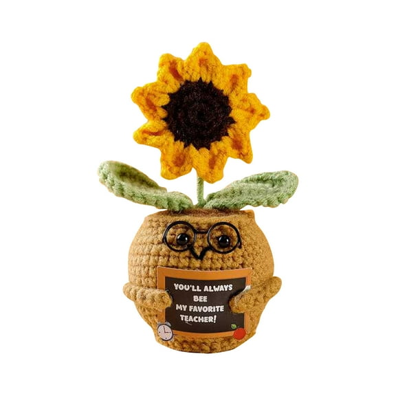 Handmade Crochet Animal Psychological Support Gift for Women, Family, Friends, Easter Basket with Knitted Teacher's Day Glasses Sunflower, Uplifting Gift for Birthday and Graduation