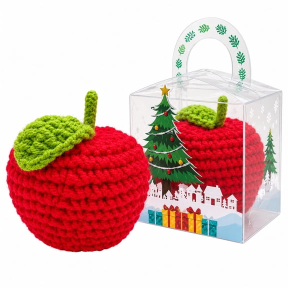 Handmade Crochet Apple, Lifelike Knitted Red Apple Figurine, Soft Wool Yarn Decor for Car Dashboard, Home Office, Party