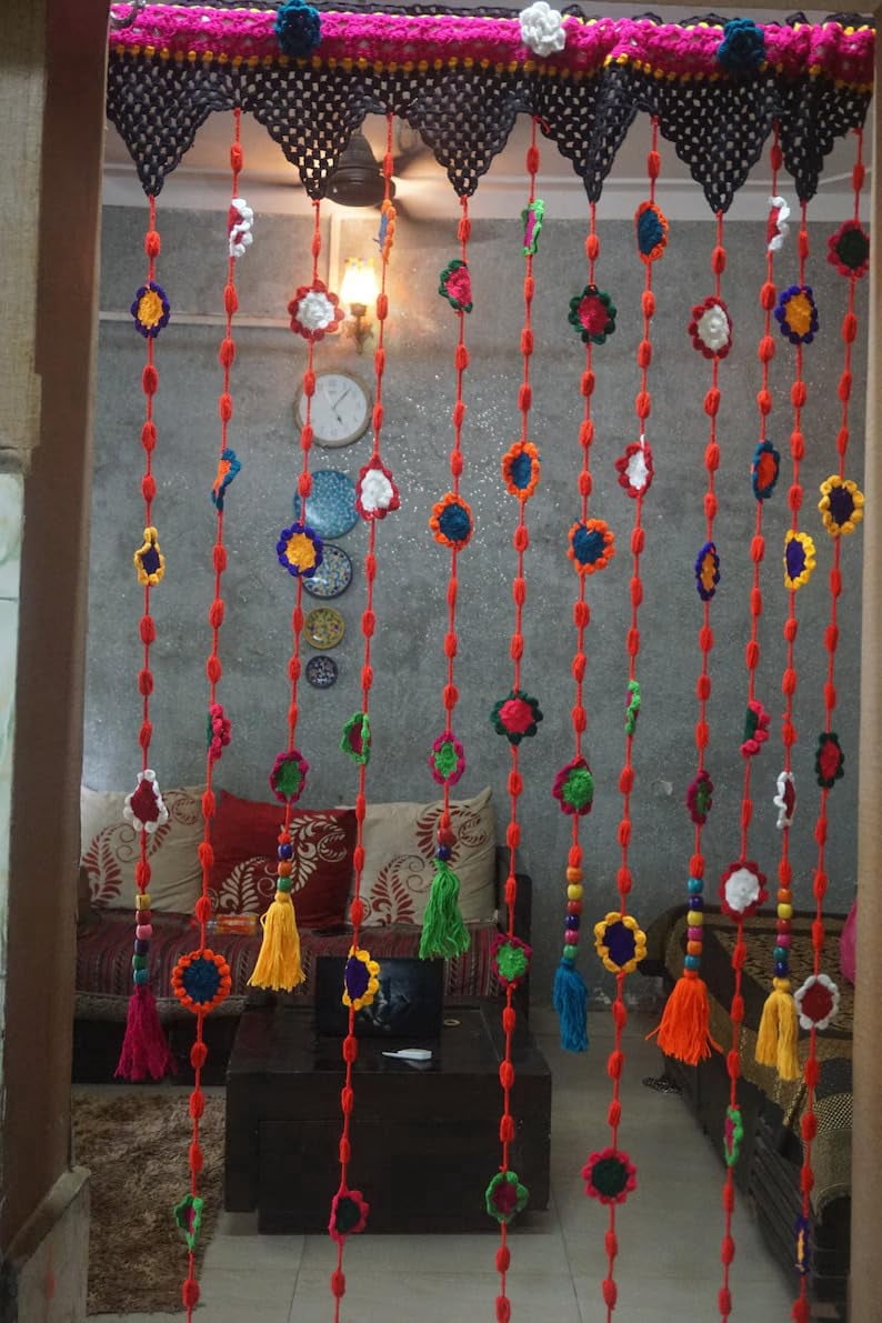 Handmade Crochet Beaded Curtain: Boho Macrame Drape (36x72 Inches)