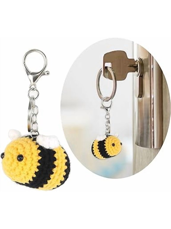 Handmade Crochet Bee Keychain with Wings, Soft Yarn Bee Pendant Charm for Bag Car Keys, Cute Gift for Women Men Friends Daily Use (xq)