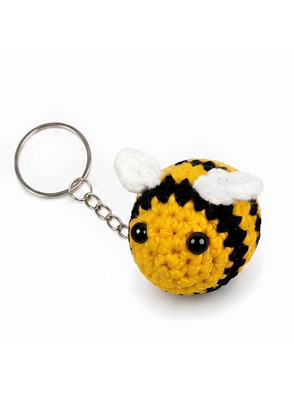 Handmade Crochet Bee Shape Keychain Cute Soft Knitted Key Ring Charm for Bags, Keys & Gifts