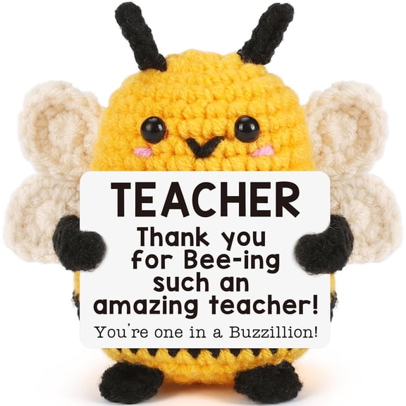 Handmade Crochet Bee Teacher Appreciation Plush with Punny Thank You Card