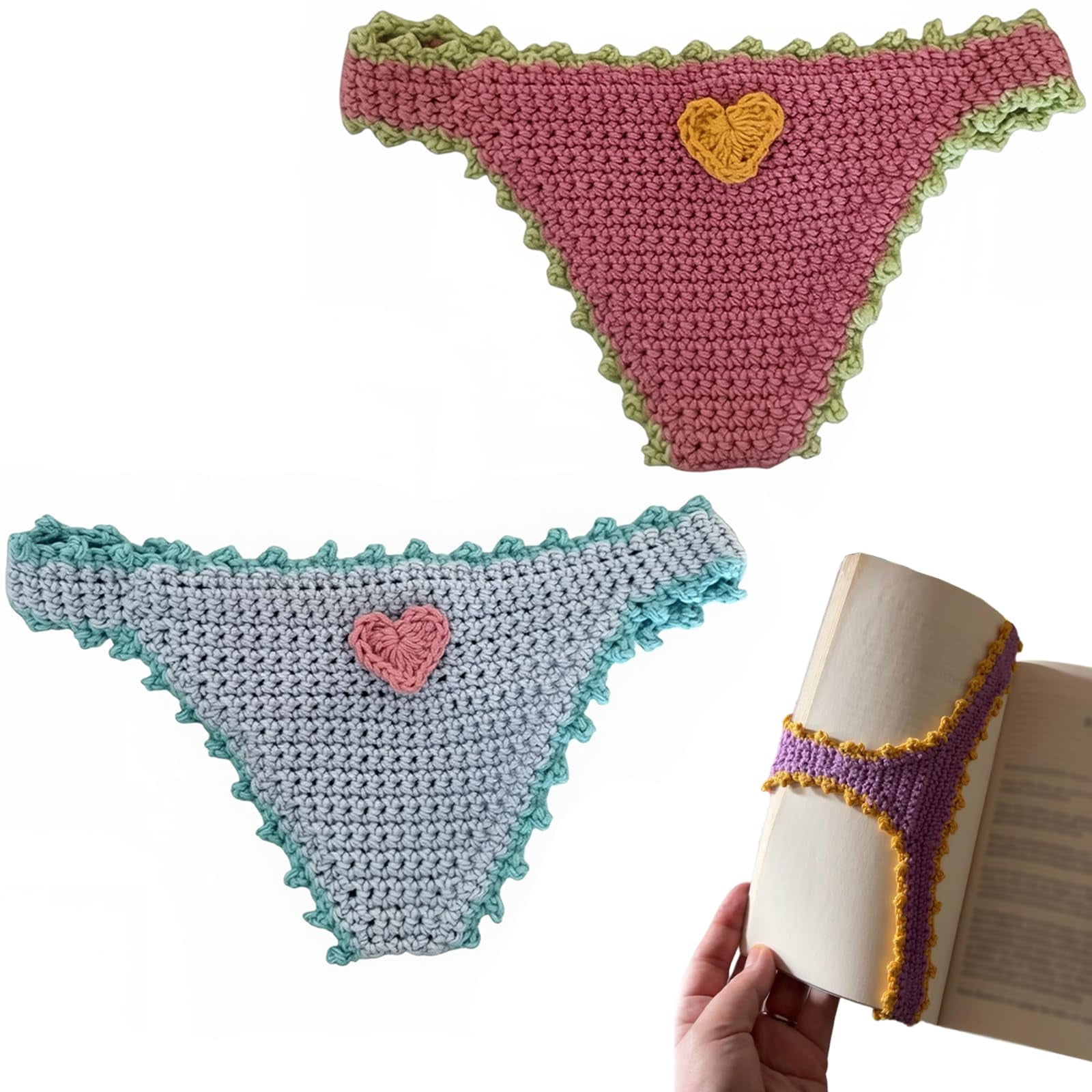 Handmade Crochet Bikini Bookmark, Funny Yarn Underwear Book Marks for Women & Men, Unique Hand Knitted String Bikini Page Separator, Quirky Gifts for Book Lovers, Students & Reading Enthusiasts