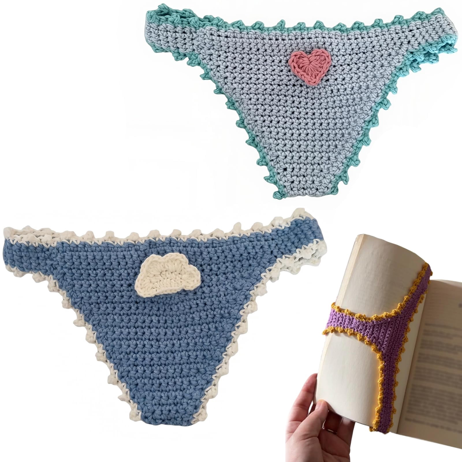 Handmade Crochet Bikini Bookmark, Funny Yarn Underwear Book Marks for Women & Men, Unique Hand Knitted String Bikini Page Separator, Quirky Gifts for Book Lovers, Students & Reading Enthusiasts