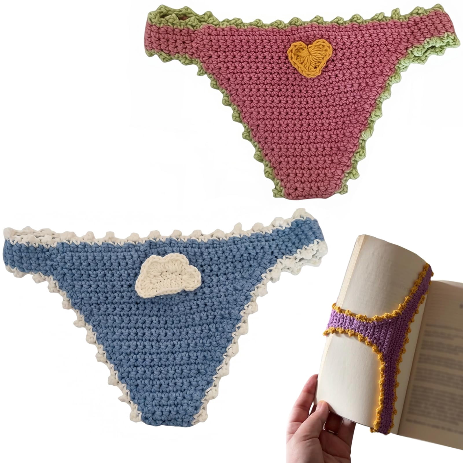 Handmade Crochet Bikini Bookmark, Funny Yarn Underwear Book Marks for Women & Men, Unique Hand Knitted String Bikini Page Separator, Quirky Gifts for Book Lovers, Students & Reading Enthusiasts