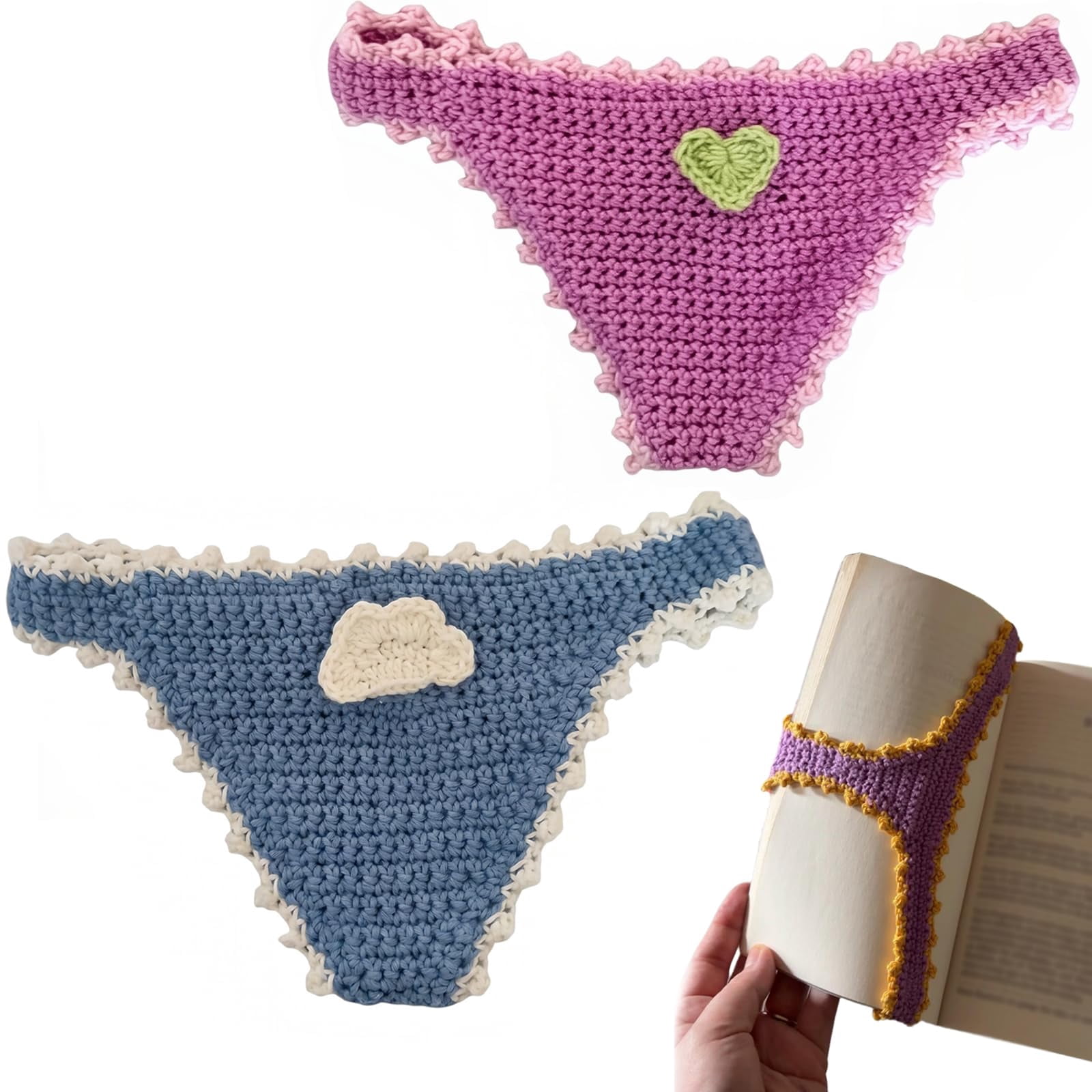 Handmade Crochet Bikini Bookmark, Funny Yarn Underwear Book Marks for Women & Men, Unique Hand Knitted String Bikini Page Separator, Quirky Gifts for Book Lovers, Students & Reading Enthusiasts