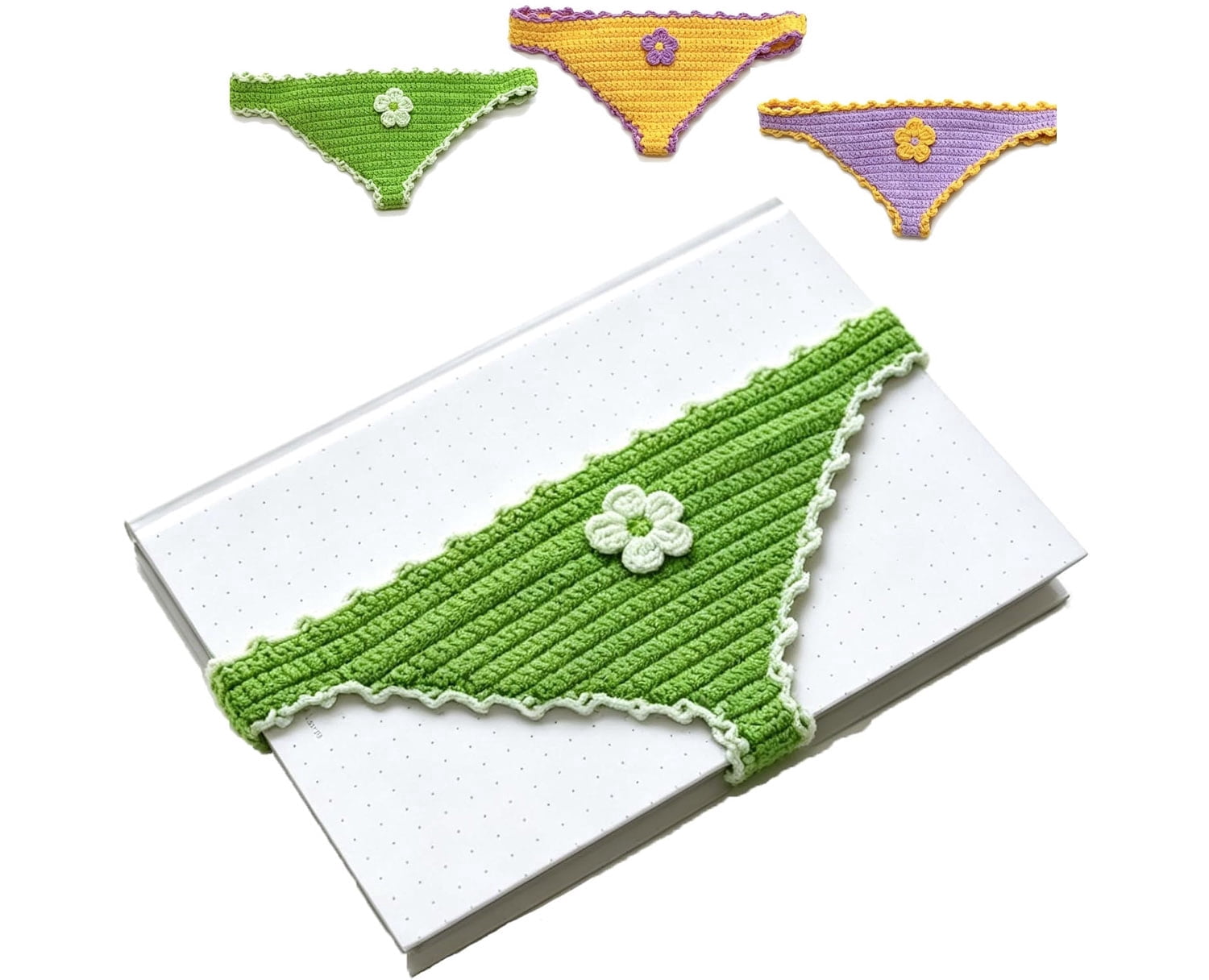 Handmade Crochet Bikini Bookmarks Funny Underwear Shaped Bookmark Page Holder for Books Unique Gag Gift for Book Lovers (Green)