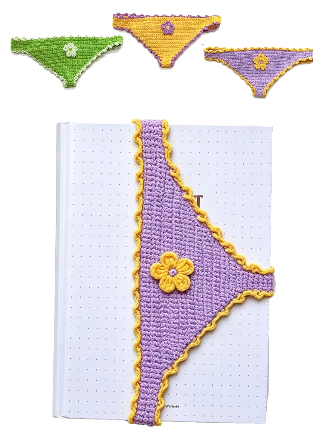 Handmade Crochet Bikini Bookmarks Funny Underwear Shaped Bookmark Page Holder for Books Unique Gag Gift for Book Lovers (Purple)
