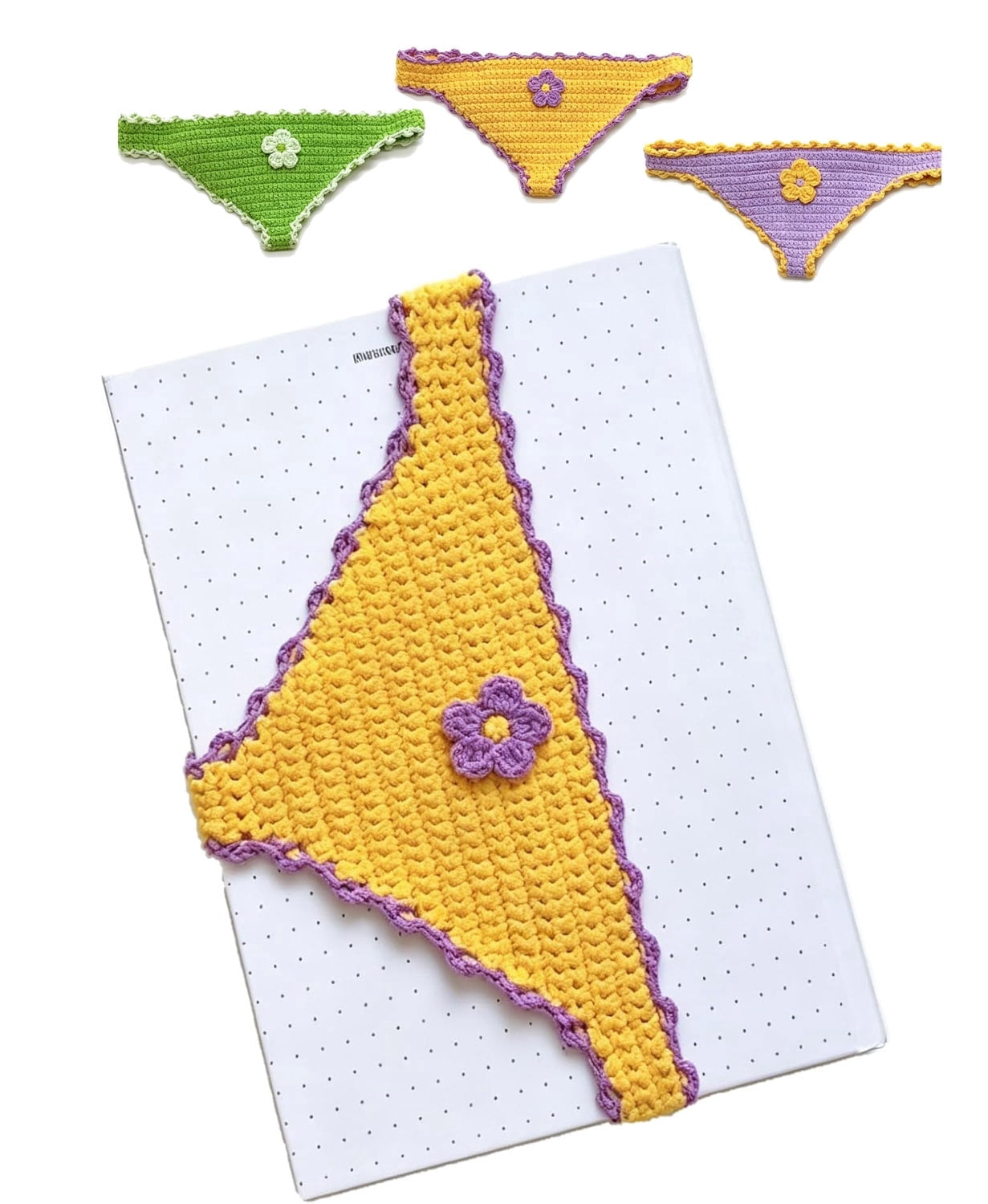Handmade Crochet Bikini Bookmarks Funny Underwear Shaped Bookmark Page Holder for Books Unique Gag Gift for Book Lovers (Yellow)