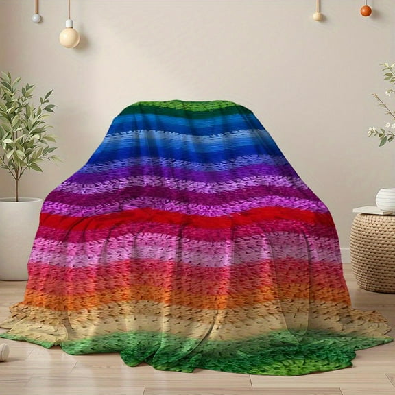 Handmade Crochet Blanket - Soft Flannel All-Season Throw with Pastel Rainbow Colors (Pink, Blue, Green, Yellow, Orange, Purple, Red, Teal, Beige, Brown, Black, White, Gray, Navy) - Luxury Home Decor