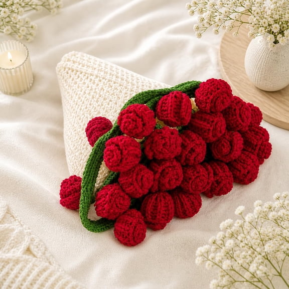 Handmade Crochet Bouquet | Flower Bouquet (Red Rose, 30 cm)