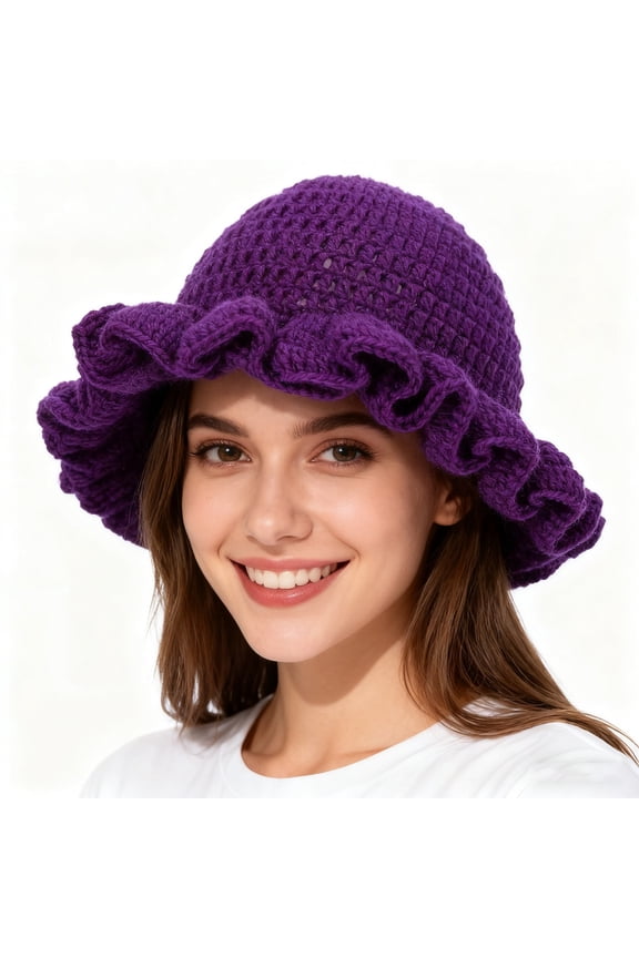 Handmade Crochet Bucket Hat for Women Ruffled Hat Quick Drying Washable Fashionable Colorful Wide Brimmed Hat Unisex Hat with Flounced Edge Bucket Hat Daily Casual Hat
