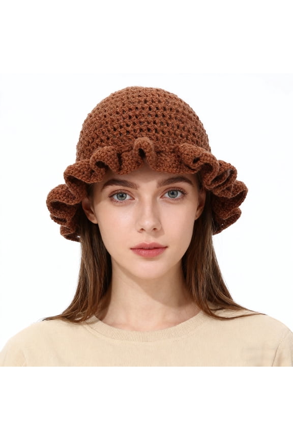 Handmade Crochet Bucket Hat for Women Ruffled Hat Quick Drying Washable Fashionable Colorful Wide Brimmed Hat Unisex Hat with Flounced Edge Bucket Hat Daily Casual Hat