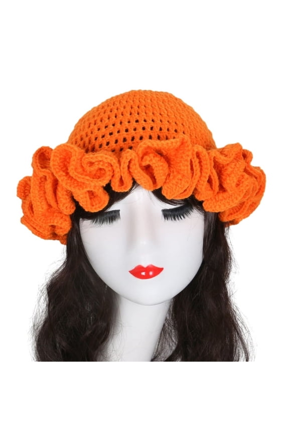 Handmade Crochet Bucket Hat for Woman Teen Outdoor Commute Fisherman Hat Ruffled Brim Winter Windproof Carnival Hat