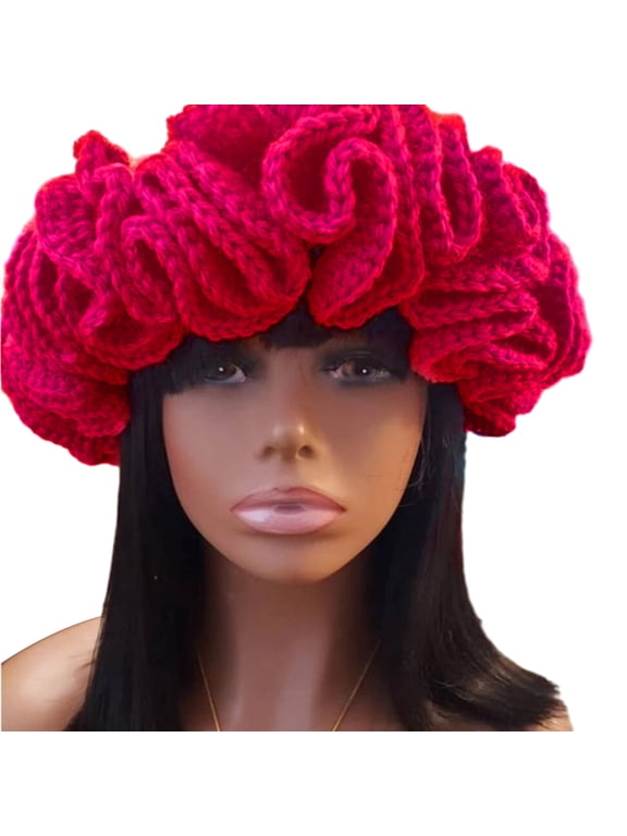 Handmade Crochet Bucket Hat for Woman Teen Outdoor Fisherman Hat Ruffled Brim Winter Windproof Carnivals Hat