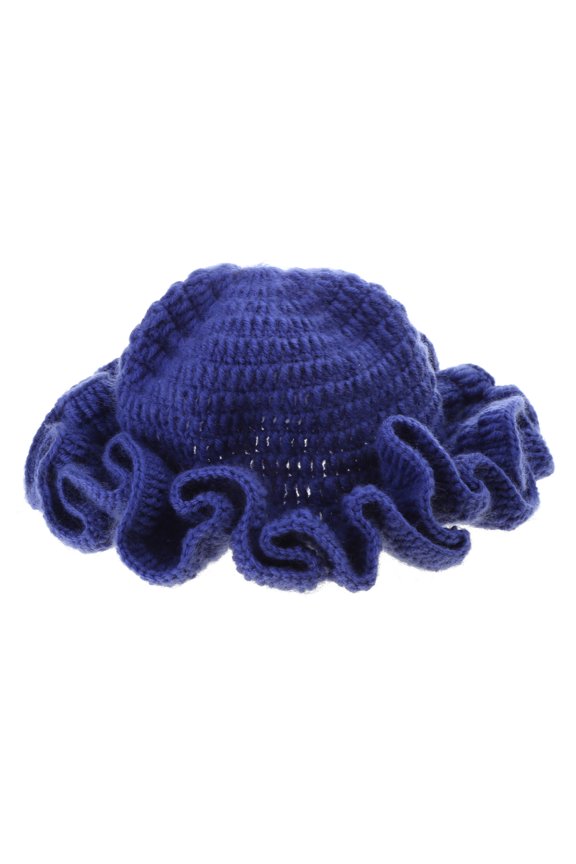 Handmade Crochet Bucket Hat for Woman Teen Outdoor Fisherman Hat Ruffled Brim Winter Windproof Carnivals Hat