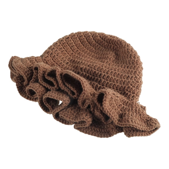 Handmade Crochet Bucket Hat for Woman Teen Outdoor Fisherman Hat Ruffled Brim Winter Windproof Carnivals Hat
