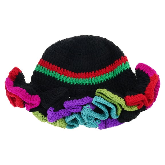 Handmade Crochet Bucket Hat for Woman Teen Outdoor Fisherman Hat Ruffled Brim Winter Windproof Carnivals Hat