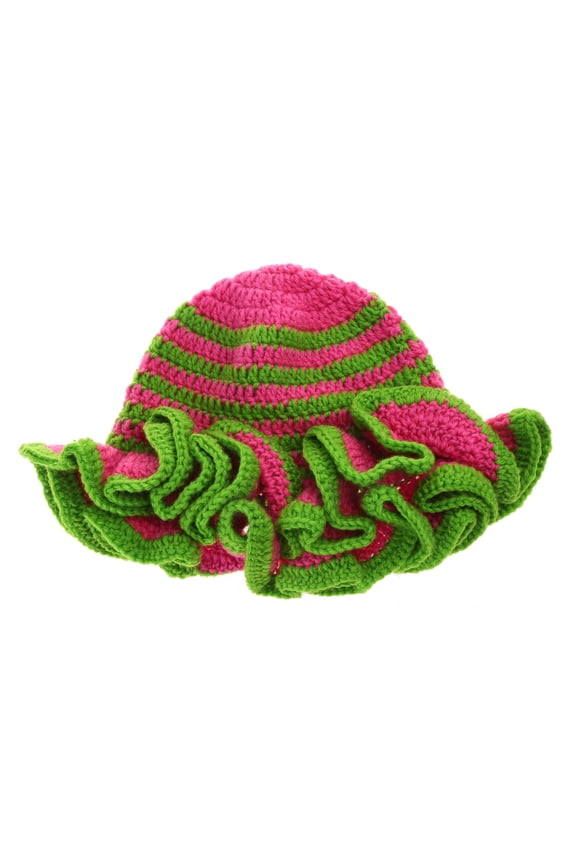 Handmade Crochet Bucket Hat for Woman Teen Outdoor Fisherman Hat Ruffled Brim Winter Windproof Carnivals Hat