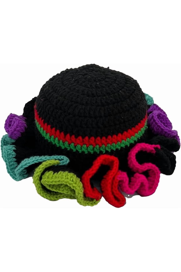 Handmade Crochet Bucket Hat for Women Boho Chic Slouchy Design Colorblock Ruffled Brim Festival&Daily Crochet Hat