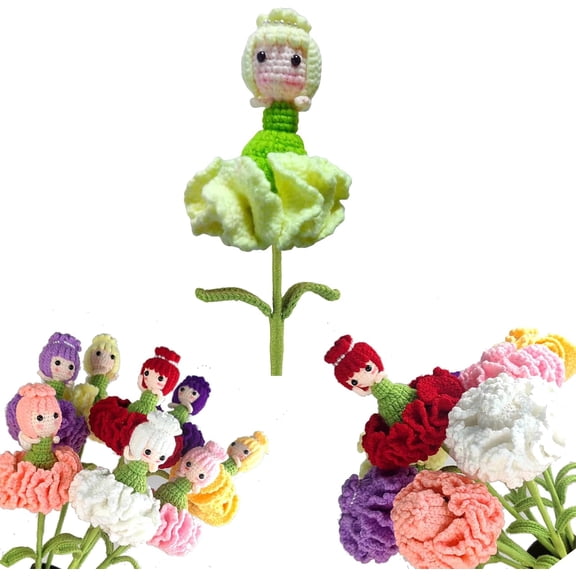 Handmade Crochet Carnation Flower Fairy Bouquet - Knitted Artificial Eternal Floral Gift for Mother's Day, Birthday, and Home Decor, Green (1 PC) (k)