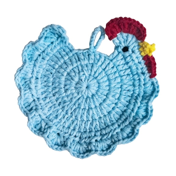 Handmade Crochet Chicken Coasters Funny Cute Animal-Themed Drink Coasters, Desk Accessories, Home Decor, Tabletop Protection (Sky Blue)