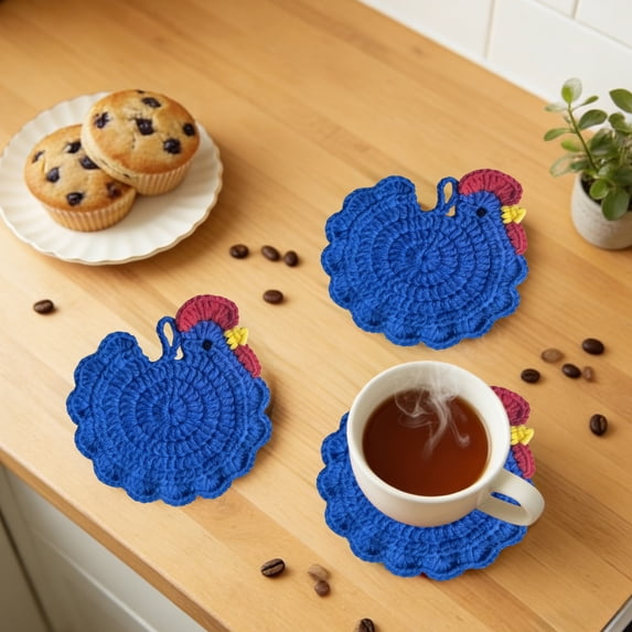 Handmade Crochet Chicken Coasters Funny, Stuffed Animal-Themed Drink Coasters, Cute Desk Accessories, Home Decor, Tabletop Protection, Crazy Chicken Lady Must Have
